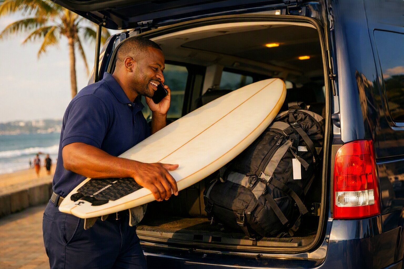 Bag Butler concierge loading a surfboard into the van in Durban
